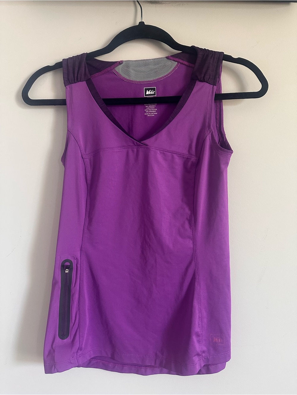 REI Purple Performance V-Neck Tank with Zip Pocket